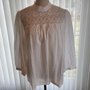 White Lace Inset Top L